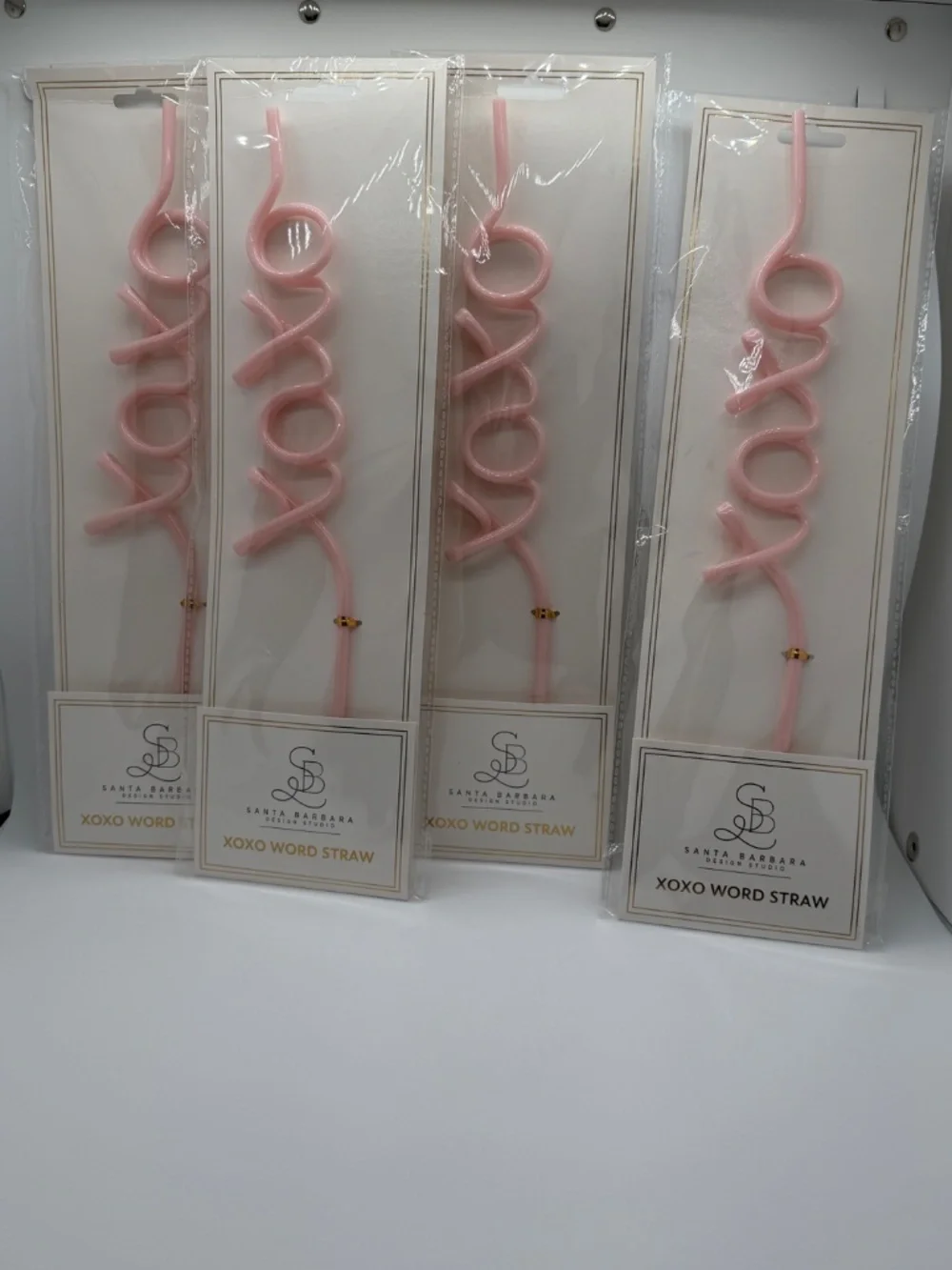 Lot of 4 Santa Barbara Design Studio XOXO Pink Reusable Word Straws BRAND NEW